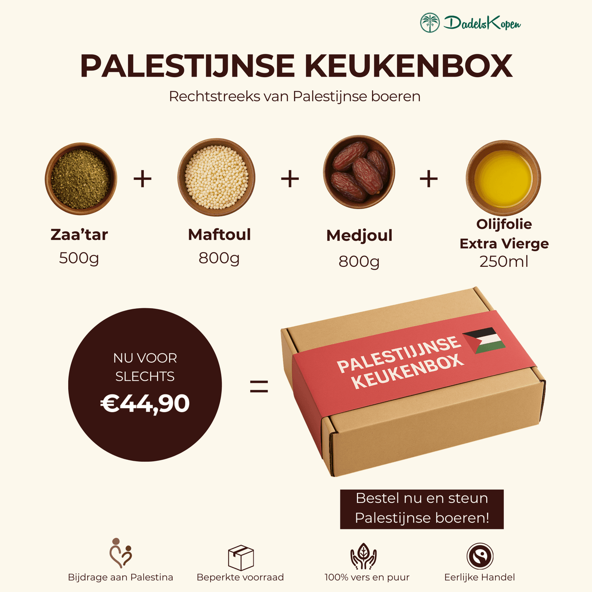 Palestijnse Keukenbox – Za’atar, Maftoul, Medjoul & Olijfolie - Dadelskopen.nl