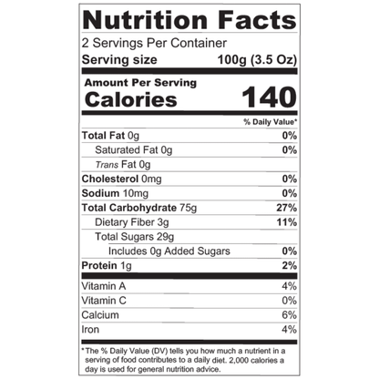 Voedingswaarde-etiket van Dadel Pasta - Nakheel Alya - 1KG met 140 calorieën per 100g, 0g vet en 75g koolhydraten. Ideaal voor koken & bakken.
