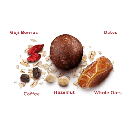 Energy Balls dadels kopen met hazelnoot, goji berry, koffie en haver. Vegan bliss balls van Nakheel Alya, ideaal als gezonde snack na het sporten. Bliss Balls