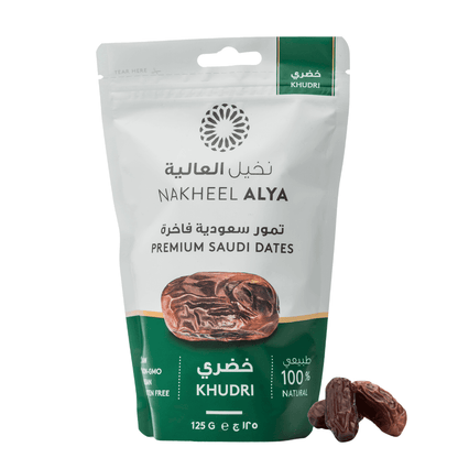 Khudri Dadels kopen? Premium Saudi dadels van Nakheel Alya in hersluitbare verpakking, 100% natuurlijk en ideaal als gezonde snack.